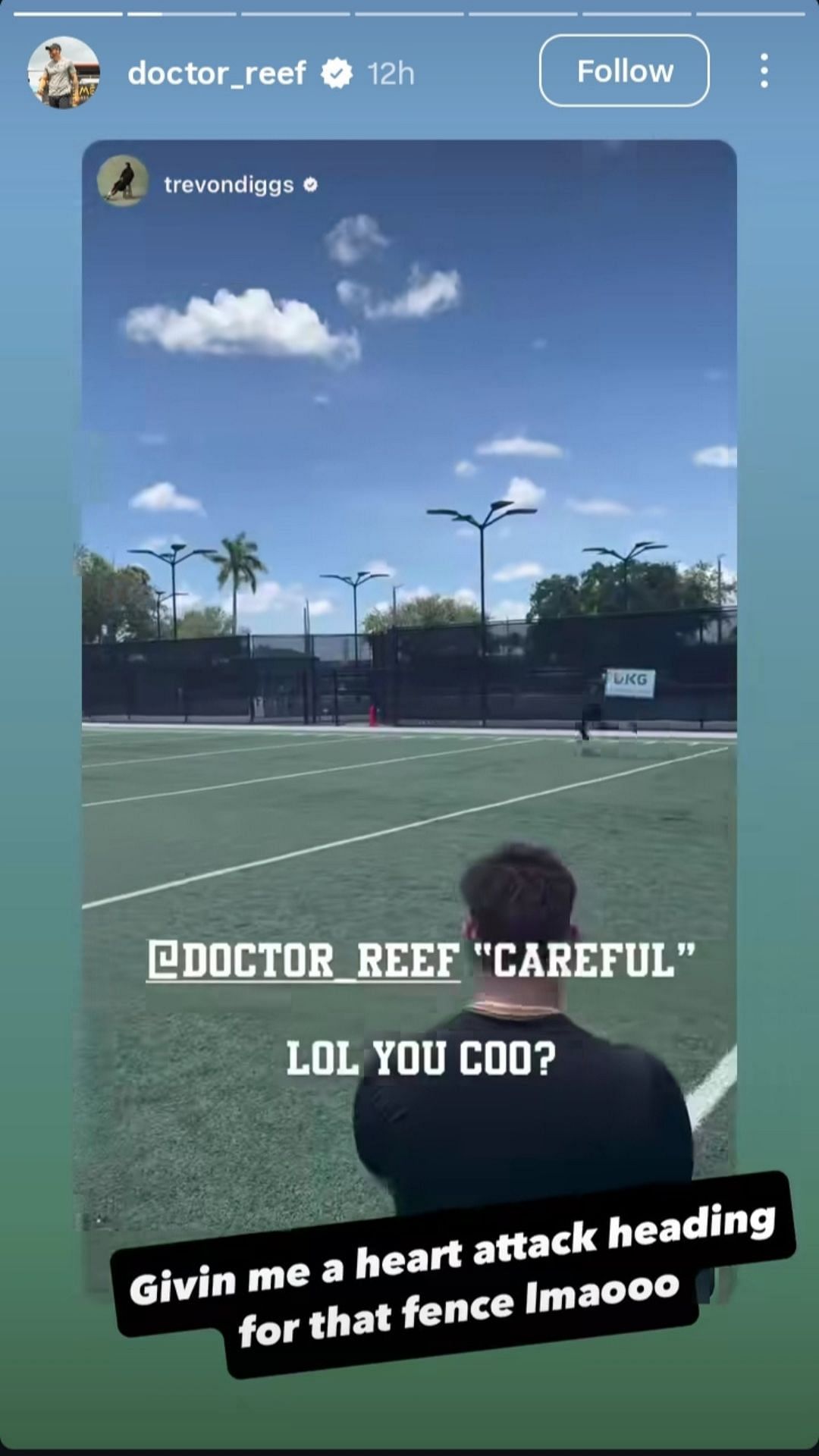 "Givin me a heart attack heading for that fence lmaooo."